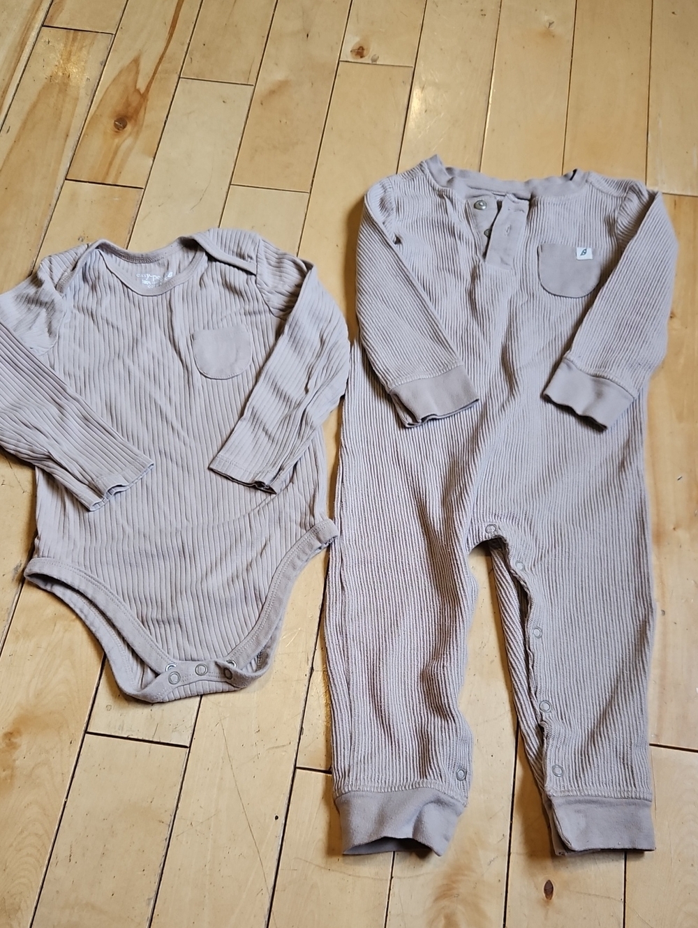 Easy Peasy Tan Long-Sleeve Ribbed Onesie And One-Piece Set (24M)